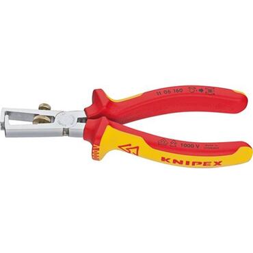 Chrome-plated insulated wire stripper with multi-component handles, VDE tested type 11 06